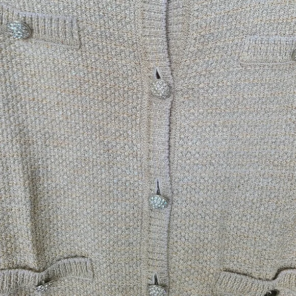St. John Gold Silver Threading Blazer Jacket Sweater Rhinestone Buttons Size L - Picture 3 of 4
